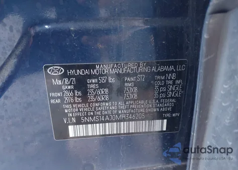 2021 Hyundai Santa Fe Se from USA, damaged, VIN 5NMS14AJ0MH346205